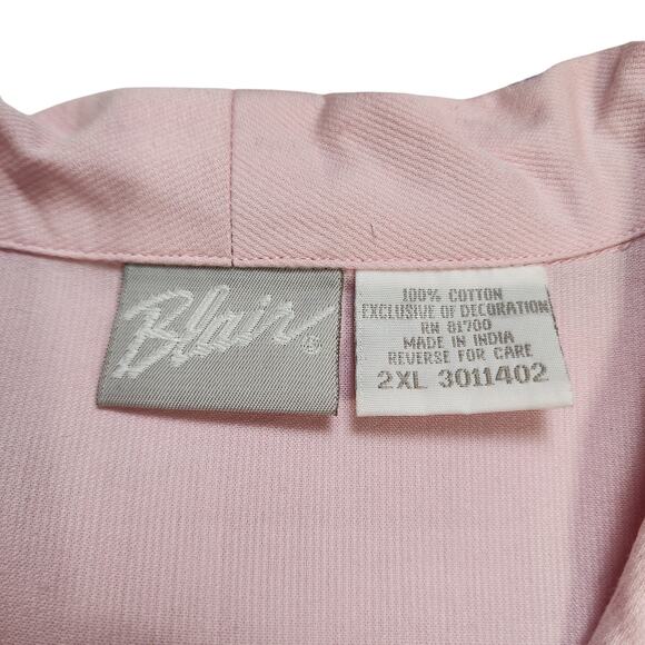 Blair Womens Vintage Ditzy Floral Embroidered Button Down Shirt Plus Size 2XL - Picture 6 of 10